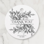 Schwarz/Weiß-Zweig und Blätter Hochzeit Geschenkanhänger (Rückseite)