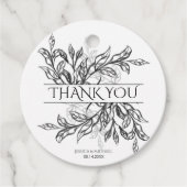 Schwarz/Weiß-Zweig und Blätter Hochzeit Geschenkanhänger (Vorderseite)