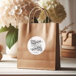 Schwarz/Weiß-Zweig und Blätter Hochzeit Runder Aufkleber