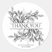 Schwarz/Weiß-Zweig und Blätter Hochzeit Runder Aufkleber (Vorderseite)
