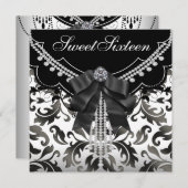 Schwarz-weiße 16 . Geburtstag-Party Einladungen (Vorne/Hinten)