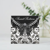 Schwarz-weiße 16 . Geburtstag-Party Einladungen (Stehend Vorderseite)