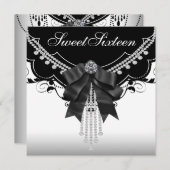 Schwarz-weiße 16 . Geburtstag-Party Einladungen (Vorne/Hinten)