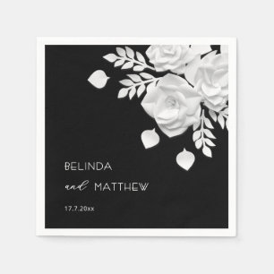 Schwarz-Weiße 3D-Blumen-Hochzeit  Serviette
