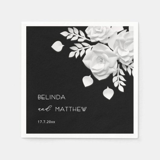 Schwarz-Weiße 3D-Blumen-Hochzeit Serviette (Vorderseite)