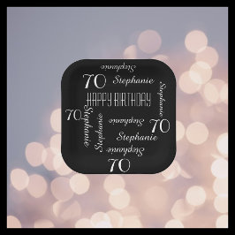 Schwarz-weiße 70. Geburtstagspartei Wiederholung d Pappteller