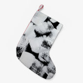 Schwarz-weiße, abstrakt gestrichene Leinwand. Kleiner Weihnachtsstrumpf (Vorderansicht (hängend))