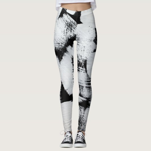 Schwarz-weiße, abstrakt gestrichene Leinwand. Leggings (Vorderseite)