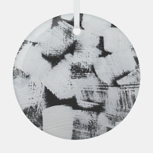 Schwarz-weiße, abstrakt gestrichene Leinwand. Ornament Aus Glas