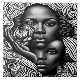 Schwarz-weiße abstrakte afroamerikanische Frauen Fliese