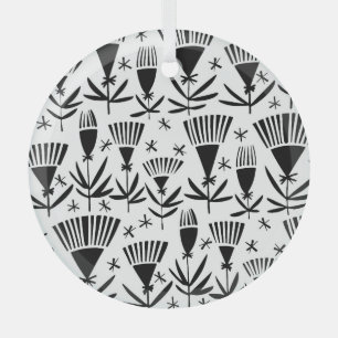 Schwarz-weiße Abstrakte Blume: Elegantes Muster Ornament Aus Glas