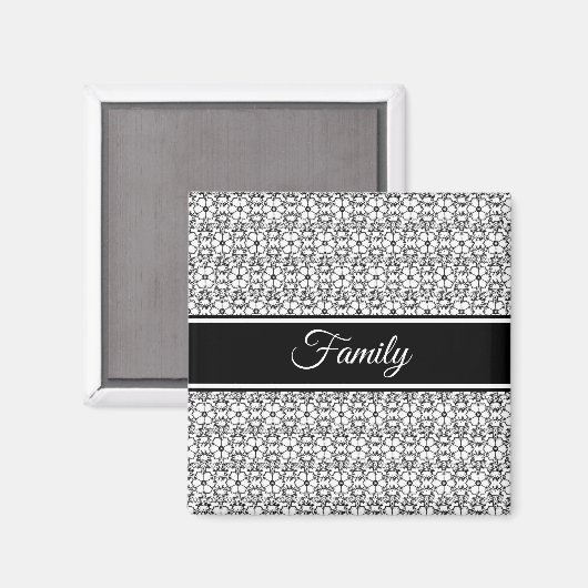 Schwarz-weiße Abstrakte Blume Muster-Familienschri Magnet (Vorderseite/Rückseite)
