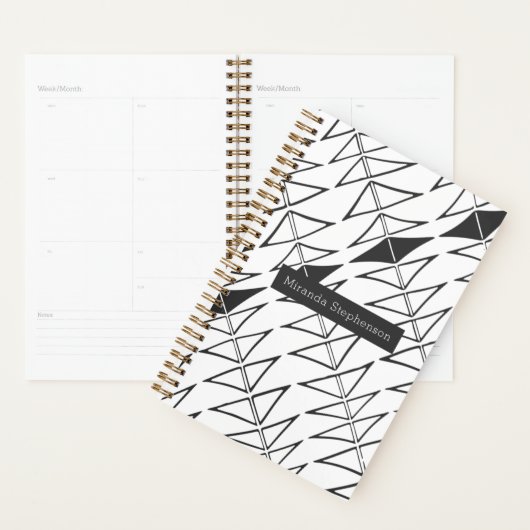 Schwarz-weiße Abstrakte Linien Formen Personalisie Planer (Anzeige)