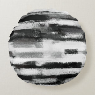 Schwarz-weiße Abstrakte Malerei Rundes Kissen