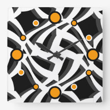 Schwarz-weiße Abstrakte Orange Wall Clock