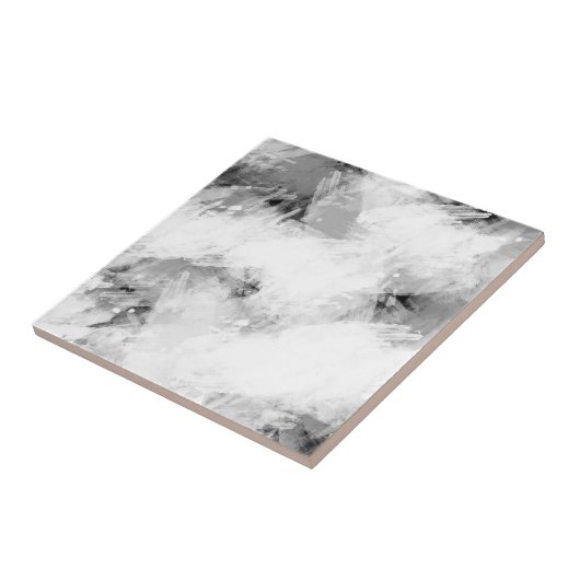 Schwarz-weiße Abstrakte Pinselstriche Fliese (Seite)