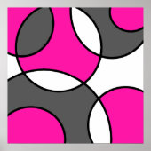 Schwarz-weiße Abstrakte, rosafarbene Kreise Poster (Vorne)