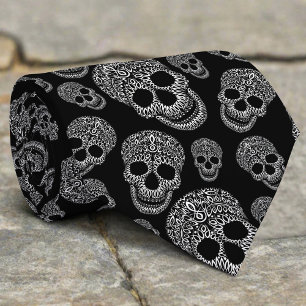 Schwarz-weiße Abstrakte Spooky Skulls Halloween Krawatte