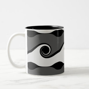 Schwarz-Weiße Abstrakte Wellen Zweifarbige Tasse
