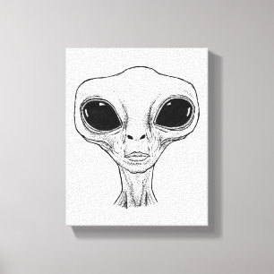 Schwarz-weiße Alien-Kopf-Illustration Leinwanddruck