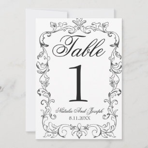 Schwarz-Weiße alte Geld-Hochzeitstisch-Nummer Einladung