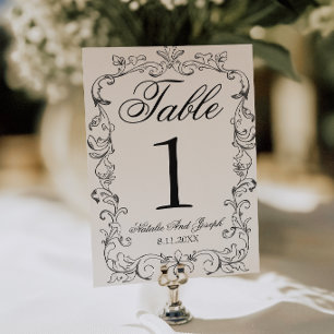 Schwarz-Weiße alte Geld-Hochzeitstisch-Nummer Einladung