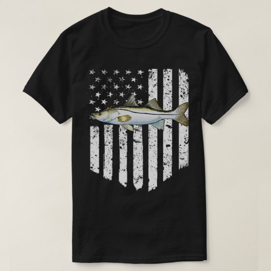 Schwarz-weiße amerikanische Flagge Snook 4. Juli F T-Shirt (Design vorne)