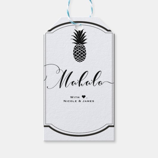 Schwarz-weiße Ananas Gevor MAHALO ALOHA Geschenkanhänger (Vorderseite)