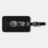 Schwarz-weiße Ananas | Monogramm Custom Gepäckanhänger (Vorderseite horizontal)