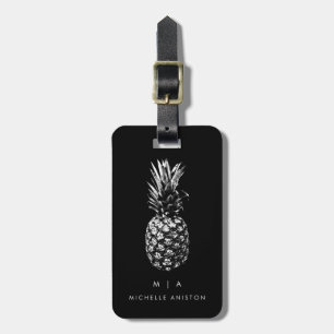 Schwarz-weiße Ananas Monogramm Custom Gepäckanhänger