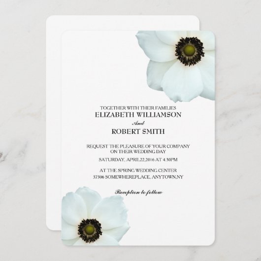 Schwarz-weiße Anemon-Blume Einladung (Vorne/Hinten)