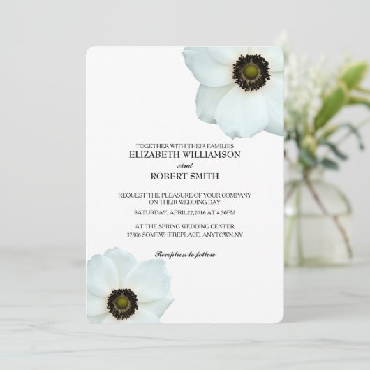 Schwarz-weiße Anemon-Blume Einladung (Stehend Vorderseite)