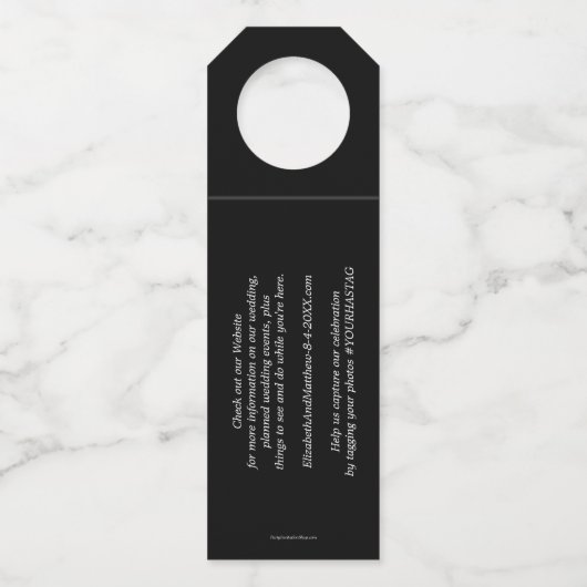 Schwarz-weiße Anemones Floral Wedding Flasche Hang Flaschenanhänger (Rückseite)