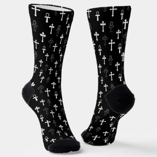 Schwarz-weiße Ankh-Kreuz-Gotik Socken