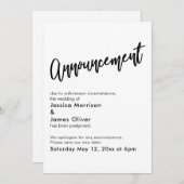 Schwarz-weiße Ankündigung einer verspäteten Hochze (Vorne/Hinten)