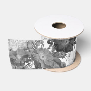 Schwarz-Weiße Antike Blumenmuster Satinband