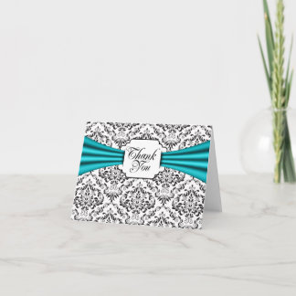 Schwarz-weiße Aqua Damask Danke, dass ihr Karten h