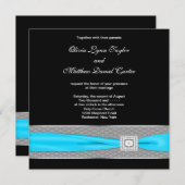 Schwarz-weiße Aquamarine Aquamarine Schwarze Hochz Einladung (Vorne/Hinten)