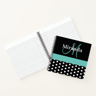 Schwarz-weiße Aquamarine Green Monogram Script Pol Notizblock