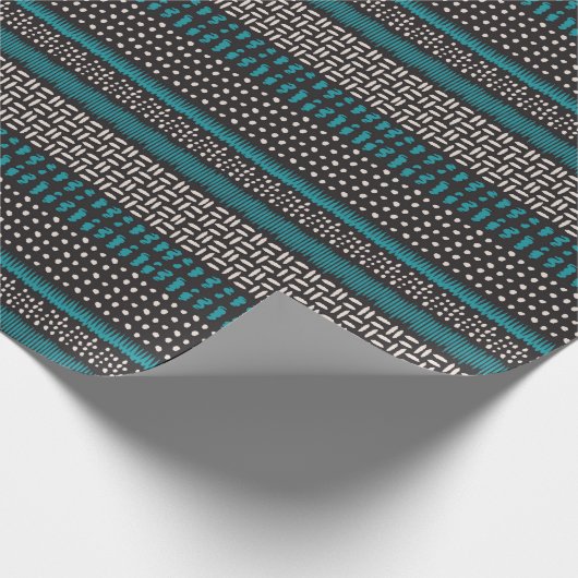 Schwarz-weiße Aquamarine Punkte zeigen das Zigzags Geschenkpapier (Ecke)