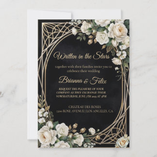 Schwarz-weiße Aquarell-Blumenhochzeit Einladung