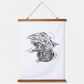 Schwarz-weiße Aquarellkunst Wandteppich Mit Holzrahmen (Vorderseite)