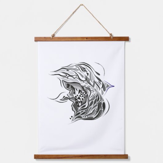 Schwarz-weiße Aquarellkunst Wandteppich Mit Holzrahmen (Vorderseite)