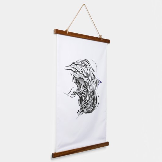 Schwarz-weiße Aquarellkunst Wandteppich Mit Holzrahmen (Gewinkelt)