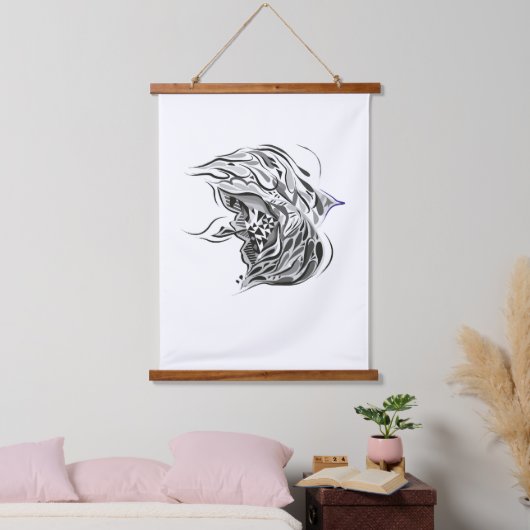 Schwarz-weiße Aquarellkunst Wandteppich Mit Holzrahmen (Schlafzimmer)