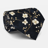 Schwarz-weiße Aquarellzweige Blume Elegant Krawatte (Gerollt)