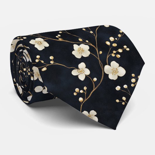 Schwarz-weiße Aquarellzweige Blume Elegant Krawatte (Gerollt)