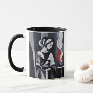 Schwarz-weiße Art Deco Frau Tasse