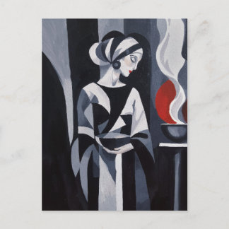 Schwarz-weiße Art Deco Frau Wandkunst Postkarte