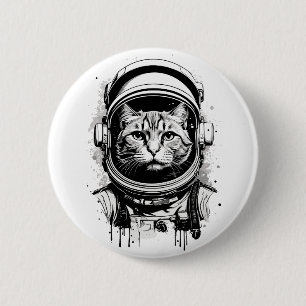 Schwarz-weiße Astronautenkatze Button